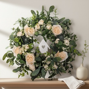 Virágos tavaszi koszorú házikóval- természetes hatású, élethű virágokkal, Otthon & Életmód, Dekoráció, Ajtó- és ablak dekoráció, Ajtódísz & Kopogtató, , MESKA