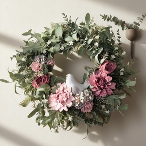 Lila virágos természetes hatású ajtódísz kismadárral, Otthon & Életmód, Dekoráció, Ajtó- és ablak dekoráció, Ajtódísz & Kopogtató, , MESKA