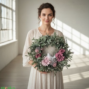 Lila virágos természetes hatású ajtódísz kismadárral - otthon & életmód - dekoráció - ajtó- és ablak dekoráció - ajtódísz & kopogtató - Meska.hu