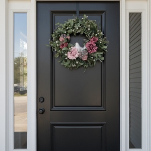 Lila virágos természetes hatású ajtódísz kismadárral - otthon & életmód - dekoráció - ajtó- és ablak dekoráció - ajtódísz & kopogtató - Meska.hu