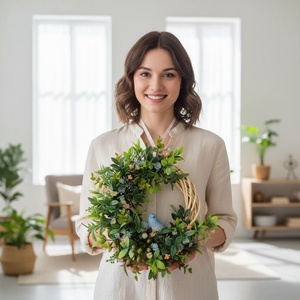 Bogyós tavaszi koszorú - kismadárral, természetes hatású ajtódísz - otthon & életmód - dekoráció - ajtó- és ablak dekoráció - ajtódísz & kopogtató - Meska.hu