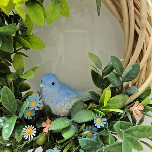 Bogyós tavaszi koszorú - kismadárral, természetes hatású ajtódísz - otthon & életmód - dekoráció - ajtó- és ablak dekoráció - ajtódísz & kopogtató - Meska.hu