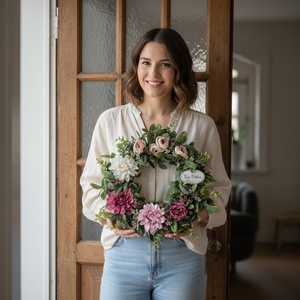 Virágos elegáns koszorú � virágos ajtódekoráció, romantikus színvilág - nagyméretű - otthon & életmód - dekoráció - ajtó- és ablak dekoráció - ajtódísz & kopogtató - Meska.hu