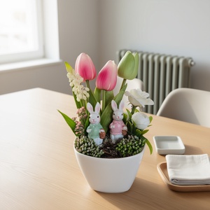 Virágos polcdísz kisnyuszikkal� elegáns, gondozásmentes dekoráció, Ünnepi díszek, dekorációk, Húsvéti díszek és dekorációk, Húsvéti virágos díszek, , MESKA