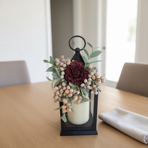 LED-es teraszdekoráció - lámpás dísz bordó fa rózsával, Otthon & Életmód, Dekoráció, Asztal és polc dekoráció, Asztaldísz, , MESKA