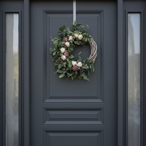 Romantikus ajtódísz/koszorú lila-ekrü virágokkal � természetes hatású koszorú - otthon & életmód - dekoráció - ajtó- és ablak dekoráció - ajtódísz & kopogtató - Meska.hu