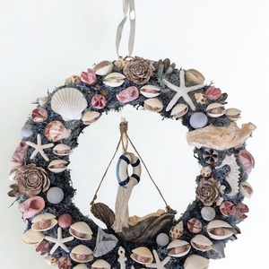 Tengerparti hangulatú ajtókopogtató / koszorú � kagylós, csillagos dísz - Meska.hu