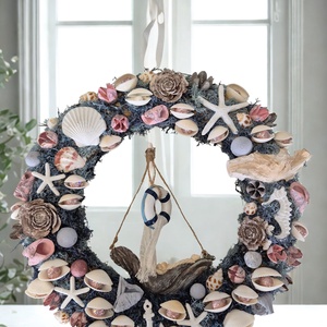 Tengerparti hangulatú ajtókopogtató / koszorú � kagylós, csillagos dísz - otthon & életmód - dekoráció - ajtó- és ablak dekoráció - ajtódísz & kopogtató - Meska.hu