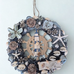 Tengerparti hangulatú ajtókopogtató / koszorú � kagylós, csillagos dísz - otthon & életmód - dekoráció - ajtó- és ablak dekoráció - ajtódísz & kopogtató - Meska.hu