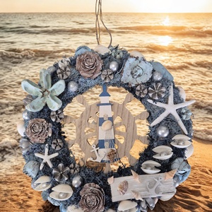 Tengerparti hangulatú ajtókopogtató / koszorú � kagylós, csillagos dísz - otthon & életmód - dekoráció - ajtó- és ablak dekoráció - ajtódísz & kopogtató - Meska.hu