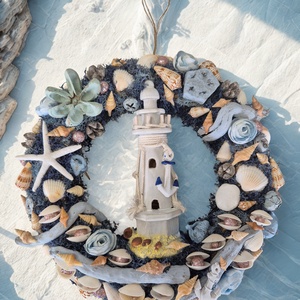 Tengerparti hangulatú ajtókopogtató / koszorú � kagylós, csillagos dísz - Meska.hu