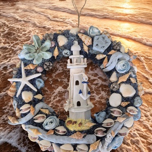 Tengerparti hangulatú ajtókopogtató / koszorú � kagylós, csillagos dísz - otthon & életmód - dekoráció - ajtó- és ablak dekoráció - ajtódísz & kopogtató - Meska.hu