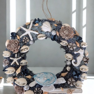 Tengerparti hangulatú ajtókopogtató / koszorú � kagylós, csillagos dísz - Meska.hu
