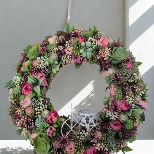 Virágos tavaszi-nyári ajtódísz - nagyméretű elegáns kopogtató - Meska.hu