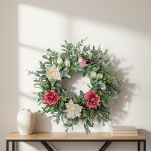 Virágos koszorú kismadárral- természetes hatású, élethű - Meska.hu