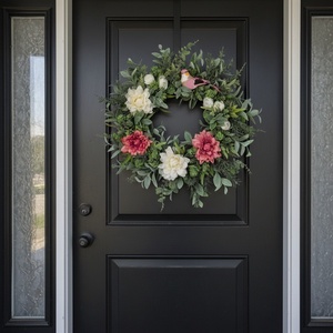 Virágos koszorú kismadárral- természetes hatású, élethű - otthon & életmód - dekoráció - ajtó- és ablak dekoráció - ajtódísz & kopogtató - Meska.hu