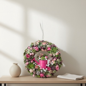 Virágos kézműves koszorú kannával - természetes hatású, élethű ajtódísz, Otthon & Életmód, Dekoráció, Ajtó- és ablak dekoráció, Ajtódísz & Kopogtató, , Ez a különleges, kézműves ajtódísz üde, vidám hangulatot visz az otthonodba. A gazdagon díszített a..., MESKA