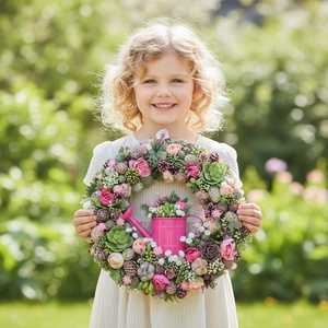 Virágos kézműves koszorú kannával - természetes hatású, élethű ajtódísz - otthon & életmód - dekoráció - ajtó- és ablak dekoráció - ajtódísz & kopogtató - Meska.hu