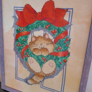 Karácsonyi Macska, Művészet, Textilkép, Keresztszemes, Hímzés, MESKA