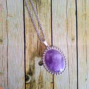 Amethyst - nemesacél alapú ásvány nyaklánc, Ékszer, Nyaklánc, Medálos nyaklánc, Ékszerkészítés, MESKA