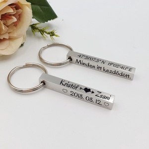 Gravírozott kulcstartó GPS koordinátákkal - Minden itt kezdődött... - táska & tok - kulcstartó & táskadísz - kulcstartó - Meska.hu