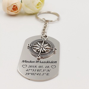 Gravírozott kulcstartó GPS koordinátákkal, egyedi dátummal - Minden itt kezdődött... l - táska & tok - kulcstartó & táskadísz - kulcstartó - Meska.hu