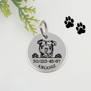 Amerikai staffordshire kutyabiléta saját kutyád nevével, telefonszámmal, Otthon & Életmód, Kisállatoknak, Kutyáknak, Kutya biléta, Gravírozás, pirográfia, MESKA