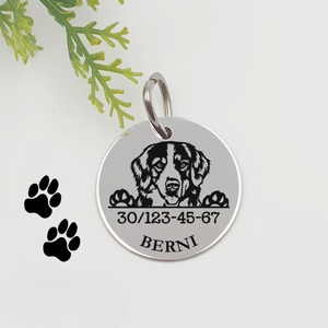 Berni pásztor kutyabiléta saját kutyád nevével, telefonszámmal, Otthon & Életmód, Kisállatoknak, Kutyáknak, Kutya biléta, Gravírozás, pirográfia, MESKA