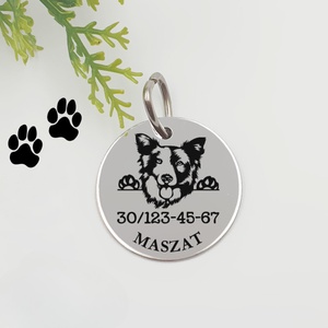 Border collier kutyabiléta saját kutyád nevével, telefonszámmal, Otthon & Életmód, Kisállatoknak, Kutyáknak, Kutya biléta, Gravírozás, pirográfia, MESKA