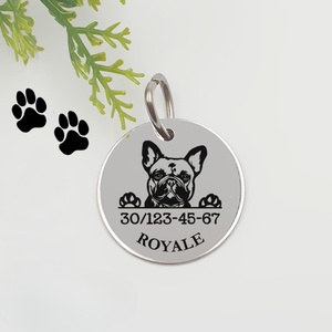 Francia bulldog kutyabiléta saját kutyád nevével, telefonszámmal, Otthon & Életmód, Kisállatoknak, Kutyáknak, Kutya biléta, Gravírozás, pirográfia, MESKA