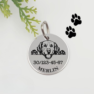 Golden retriever kutyabiléta saját kutyád nevével, telefonszámmal, Otthon & Életmód, Kisállatoknak, Kutyáknak, Kutya biléta, Gravírozás, pirográfia, MESKA