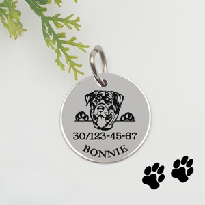 Rottweiler kutyabiléta saját kutyád nevével, telefonszámmal, Otthon & Életmód, Kisállatoknak, Kutyáknak, Kutya biléta, Gravírozás, pirográfia, MESKA