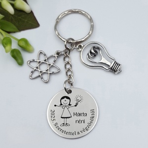 Ajándék fizikatanárnőnek ballagásra, pedagógusnapra, tanév végére - Gravírozott grafikás ballagási kulcstartó 1_33., Táska & Tok, Kulcstartó & Táskadísz, Kulcstartó, Gravírozás, pirográfia, MESKA