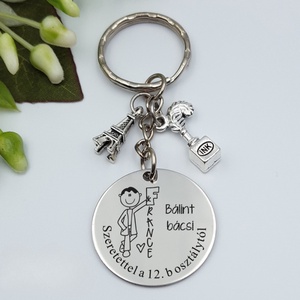 Ajándék franciatanárnak ballagásra, pedagógusnapra, tanév végére - Gravírozott grafikás ballagási kulcstartó 1_42., Táska & Tok, Kulcstartó & Táskadísz, Kulcstartó, Gravírozás, pirográfia, MESKA