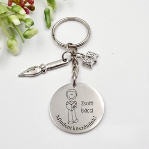 Ajándék magyartanárnak ballagásra, pedagógusnapra, tanév végére - Gravírozott grafikás ballagási kulcstartó 3_17., Táska & Tok, Kulcstartó & Táskadísz, Kulcstartó, Gravírozás, pirográfia, MESKA