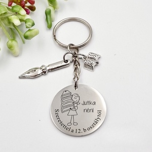 Ajándék magyartanárnőnek ballagásra, pedagógusnapra, tanév végére - Gravírozott grafikás ballagási kulcstartó 3_18., Táska & Tok, Kulcstartó & Táskadísz, Kulcstartó, Gravírozás, pirográfia, MESKA