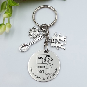 Ajándék napközis tanárnőnek ballagásra, pedagógusnapra, tanév végére - Gravírozott grafikás ballagási kulcstartó 1_13., Táska & Tok, Kulcstartó & Táskadísz, Kulcstartó, Gravírozás, pirográfia, MESKA