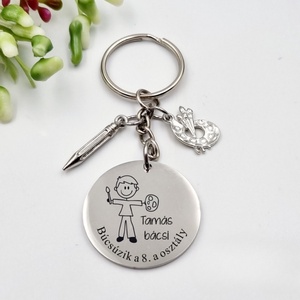 Ajándék rajztanárnak ballagásra, pedagógusnapra, tanév végére - Gravírozott grafikás ballagási kulcstartó 1_36., Táska & Tok, Kulcstartó & Táskadísz, Kulcstartó, Gravírozás, pirográfia, MESKA
