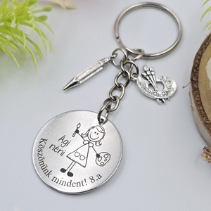 Ajándék rajztanárnőnek ballagásra, pedagógusnapra, tanév végére - Gravírozott grafikás ballagási kulcstartó 1_36. - táska & tok - kulcstartó & táskadísz - kulcstartó - Meska.hu