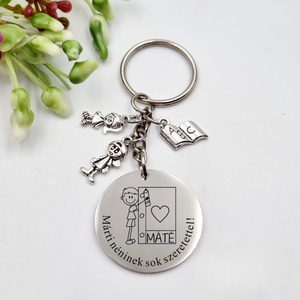 Ajándék tanító néninek ballagásra, pedagógusnapra, tanév végére - Gravírozott grafikás ballagási kulcstartó 1_09., Táska & Tok, Kulcstartó & Táskadísz, Kulcstartó, Gravírozás, pirográfia, MESKA