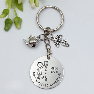 Ajándék angoltanárnak ballagásra, pedagógusnapra, tanév végére - Gravírozott grafikás ballagási kulcstartó 3_40., Táska & Tok, Kulcstartó & Táskadísz, Kulcstartó, Gravírozás, pirográfia, MESKA