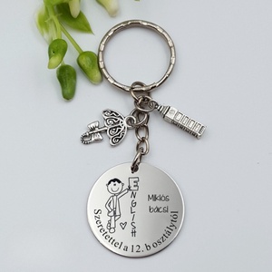 Ajándék angoltanárnak ballagásra, pedagógusnapra, tanév végére - Gravírozott grafikás ballagási kulcstartó 4_40., Táska & Tok, Kulcstartó & Táskadísz, Kulcstartó, Gravírozás, pirográfia, MESKA