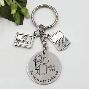 Ajándék informatikatanárnőnek ballagásra, pedagógusnapra, tanév végére - Gravírozott grafikás ballagási kulcstartó 2_23., Táska & Tok, Kulcstartó & Táskadísz, Kulcstartó, Gravírozás, pirográfia, MESKA