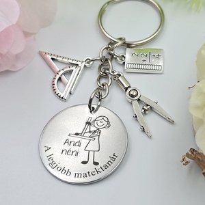 Ajándék matematikatanárnőnek ballagásra, pedagógusnapra, tanév végére - Gravírozott grafikás ballagási kulcstartó 4_21., Táska & Tok, Kulcstartó & Táskadísz, Kulcstartó, Gravírozás, pirográfia, MESKA