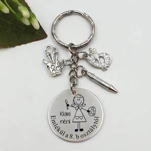 Ajándék rajztanárnőnek ballagásra, pedagógusnapra, tanév végére - Gravírozott grafikás ballagási kulcstartó 2_37., Táska & Tok, Kulcstartó & Táskadísz, Kulcstartó, Gravírozás, pirográfia, MESKA