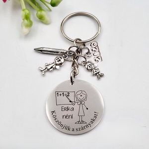 Ajándék tanító néninek ballagásra, pedagógusnapra, tanév végére - Gravírozott grafikás ballagási kulcstartó 5_14., Táska & Tok, Kulcstartó & Táskadísz, Kulcstartó, Gravírozás, pirográfia, Egyedi, gravírozott kulcstartó tanítóknak, tanító néninek – szívből jövő ajándék pedagógusnapra, ba..., MESKA