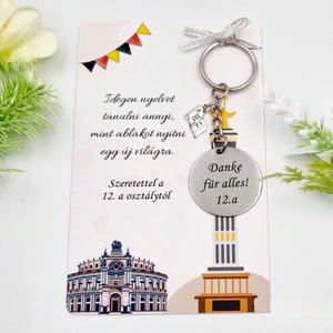 Német tanároknak ajándék ballagásra, pedagógusnapra, tanév végére - Gravírozott ballagási kulcstartó ajándékkártyán, Táska & Tok, Kulcstartó & Táskadísz, Kulcstartó, Gravírozás, pirográfia, MESKA