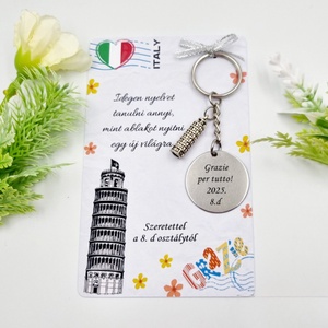 Olasz tanároknak ajándék ballagásra, pedagógusnapra, tanév végére - Gravírozott ballagási kulcstartó ajándékkártyán, Táska & Tok, Kulcstartó & Táskadísz, Kulcstartó, Gravírozás, pirográfia, MESKA