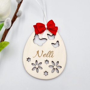 Gravírozott fa húsvéti tojás egyedi névvel. Húsvéti ajándék gyerekeknek., Ünnepi díszek, dekorációk, Húsvéti díszek és dekorációk, Húsvéti tojás, hímestojás, Gravírozás, pirográfia, MESKA