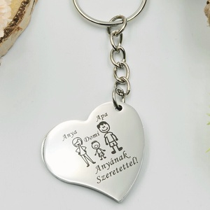 Szeretünk anya! - Szív kulcstartó személyre szabható grafikával. Egyedi ajándék anyának, Táska & Tok, Kulcstartó & Táskadísz, Kulcstartó, Gravírozás, pirográfia, MESKA